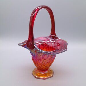 Vintage Indiana Glass Heirloom Ruby Amberina Iridescent Basket Carnival Cadmium